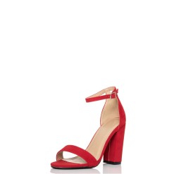 Red Faux Suede Barely There Sandals