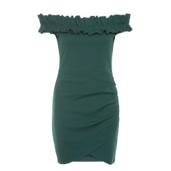 Green Frill Detail Bardot Dress