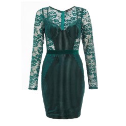 Bottle Green Velvet Lace Sweetheart Bodycon Dress