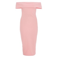 Pink Bardot Bodycon Midi Dress