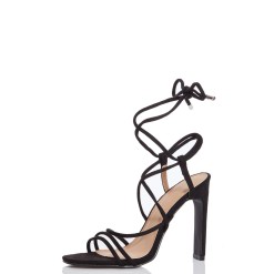 Black Faux Suede Strappy Heel Sandals