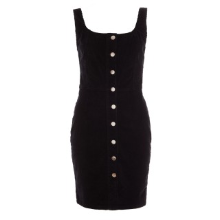 Black Cord Button Pinafore Dress