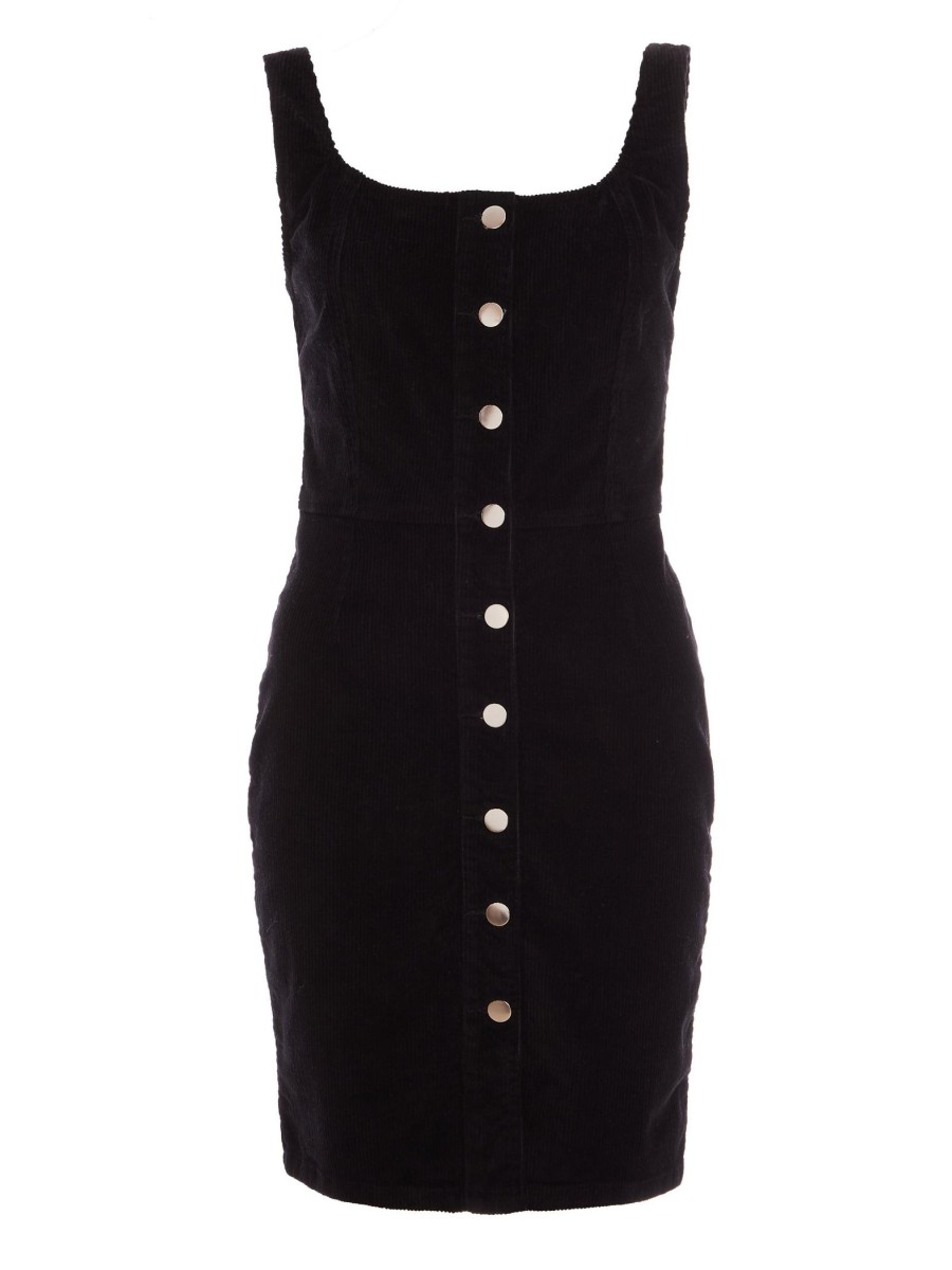 Black Cord Button Pinafore Dress